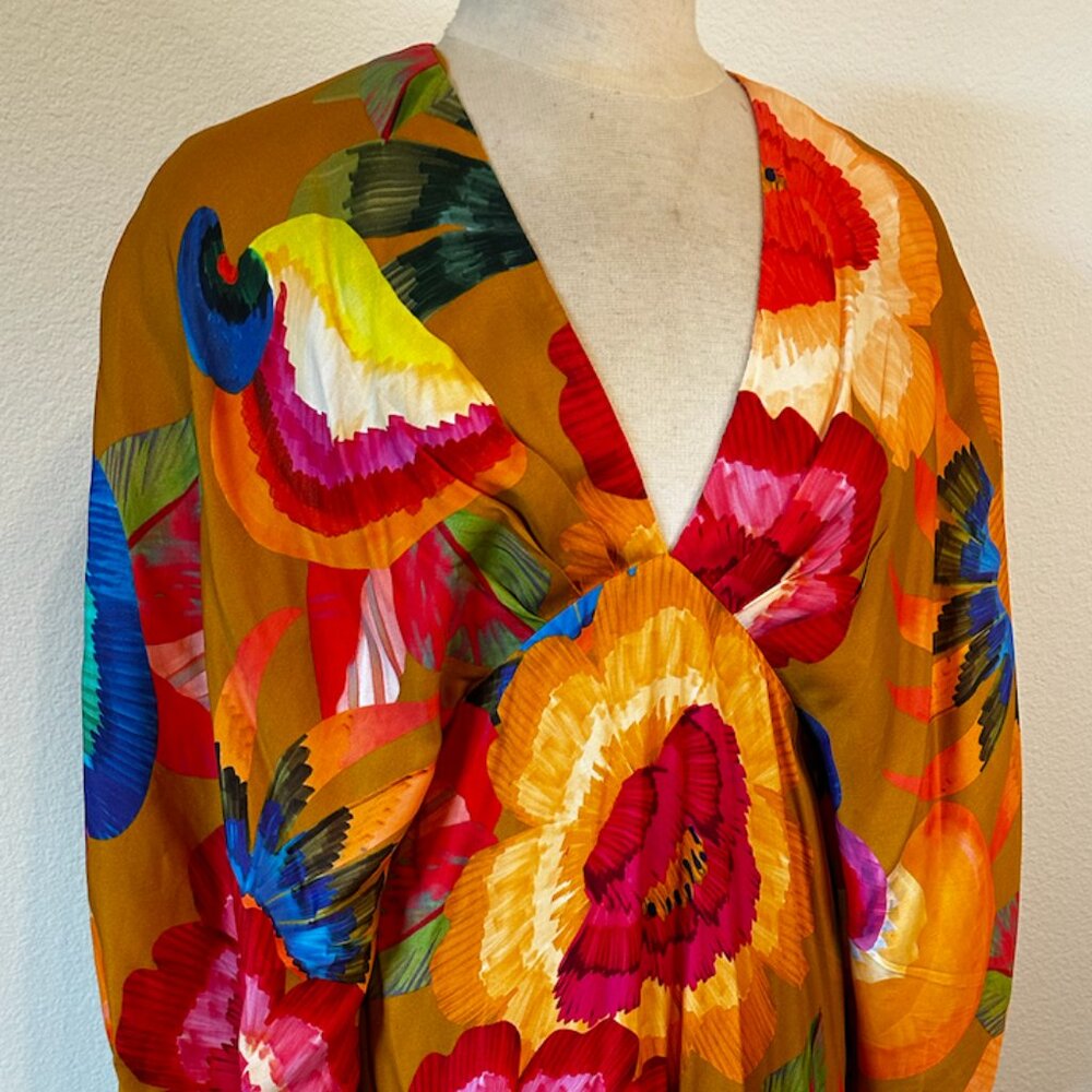 Farm Rio Tropical Bias Cut Puff Sleeve Dress